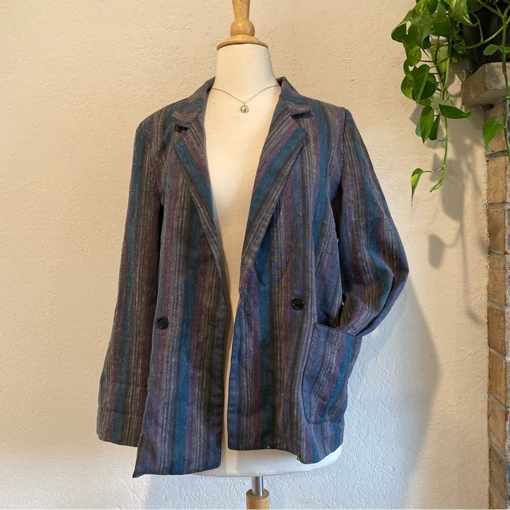 Vintage String Bean southwestern style stripe woven blazer / button up shirt